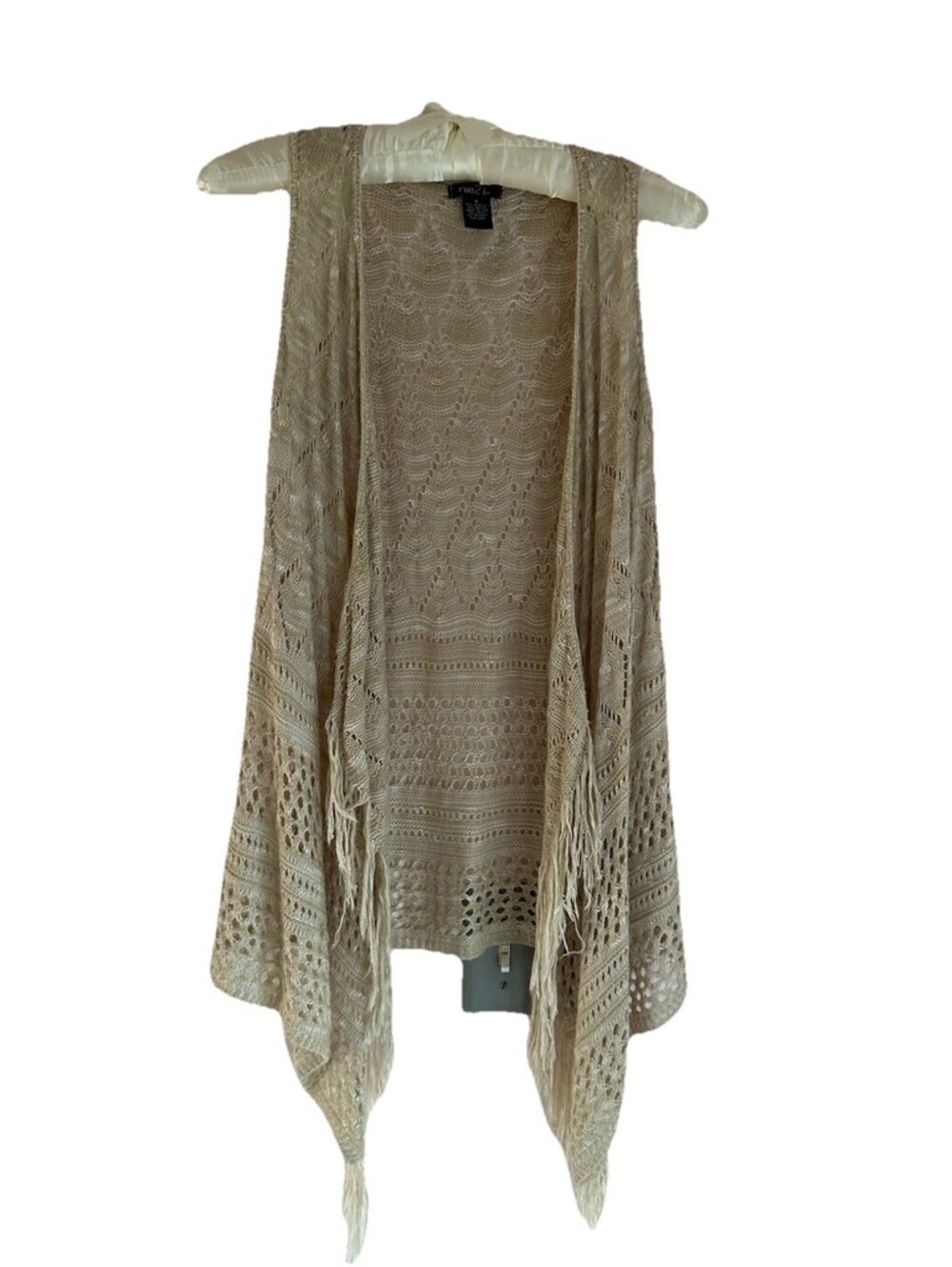 Rue21 Vest Womens Small Open Crochet sleeveless Fringe Lace Boho Retro Cottage